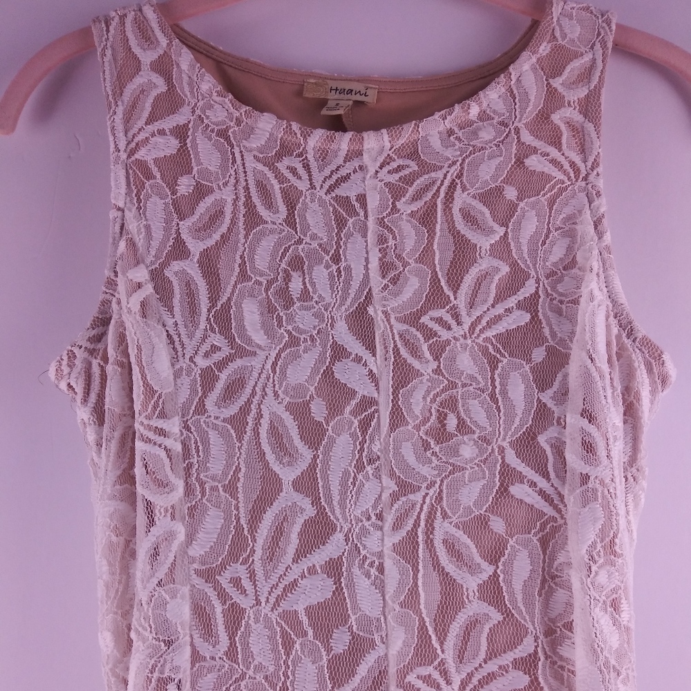 Haani White Lace/Tan Full Skirted Dress- Size S